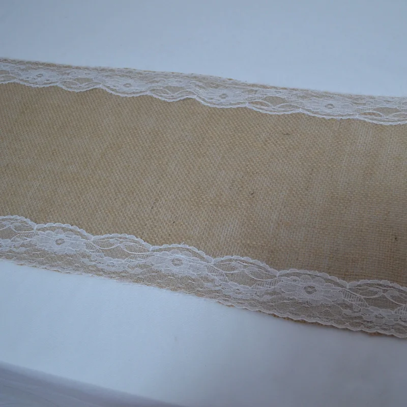 Джутовое кружево декорированном мешковиной горшке Настольная дорожка винтажная