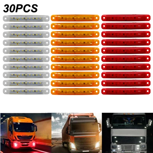 9LED 30pcs Янтарный автомобилей Внешнее освещение светодиодный 12 V-24 v 9/6 светодиодный авто шины Грузовик Боковые Габаритные светодиодный индикатор низкая СВЕТОДИОДНЫЙ трейлер светильник задняя сторона лампы - Цвет: 9LED 30pcs