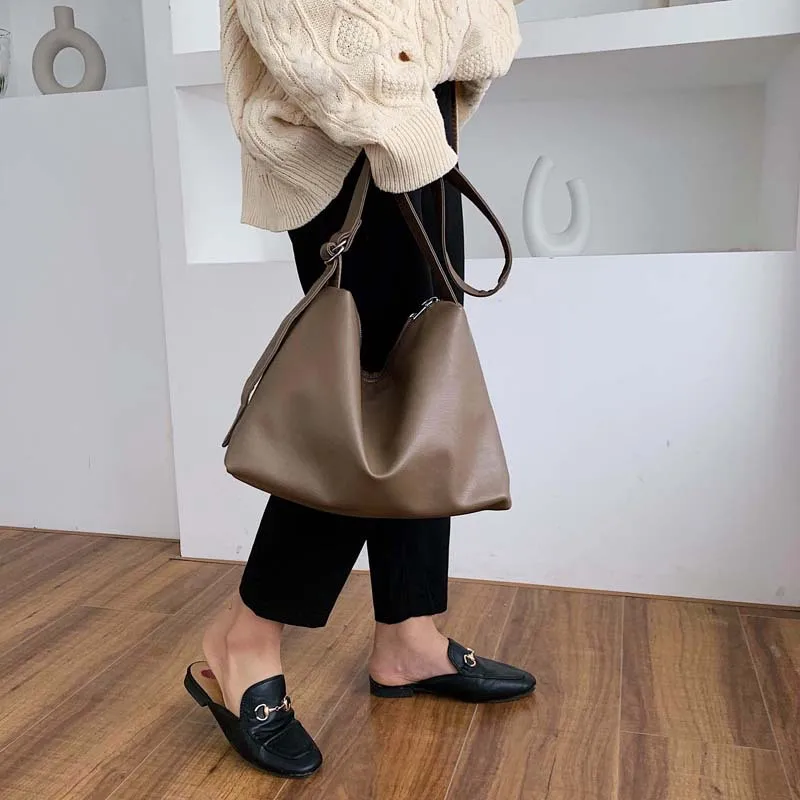 Сумка-тоут женская из мягкой кожи брендовый большой винтажный саквояж на плечо