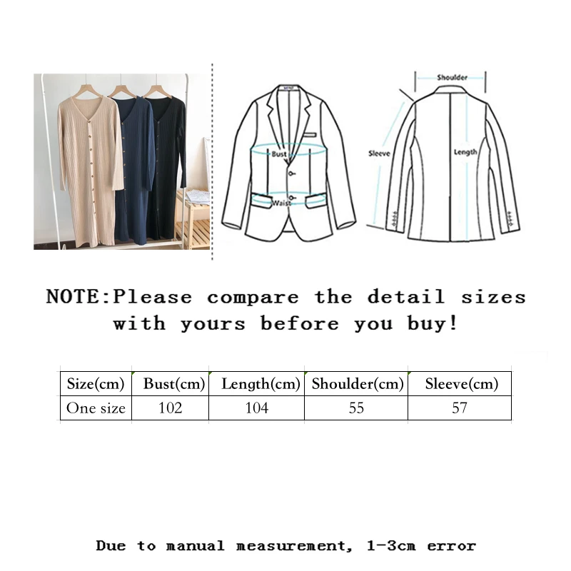 

Vangull Women Knitted Cardigan Dress Autumn Winter Fashion Long Sweater Dress Solid Color Loose V-neck Single breasted Dress