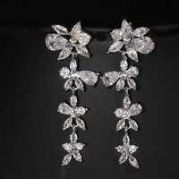 ekopdee vintage leaf flower crystal earrings for women luxury waterdrop zircon earrings female bride wedding jewelry pendientes