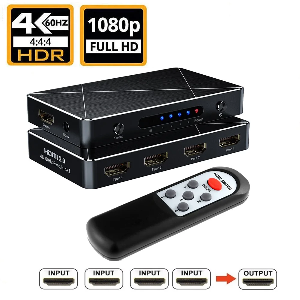 4 порта HDMI 2 0 коммутатор SGEYR 4x1 в 1 выход переключатели Поддержка 2160P 1080P HDCP с ИК