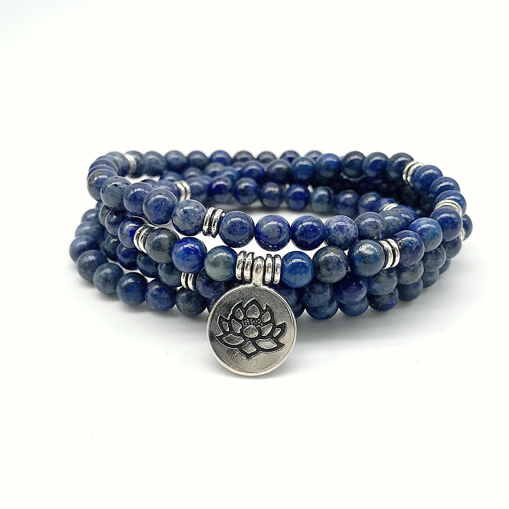 

New 73 CM Long Women Pendant Bracelet 6 MM Nature Lapis Stone Bead Yoga Bracelets Round Bead Girl Bracelets For Party Hand Made