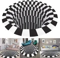 3D Area Rug Floor Mat 3D Black White Plaid Round Rugs Visual Vortex Floor Rug Carpet for Home Living Dining Room Decoration