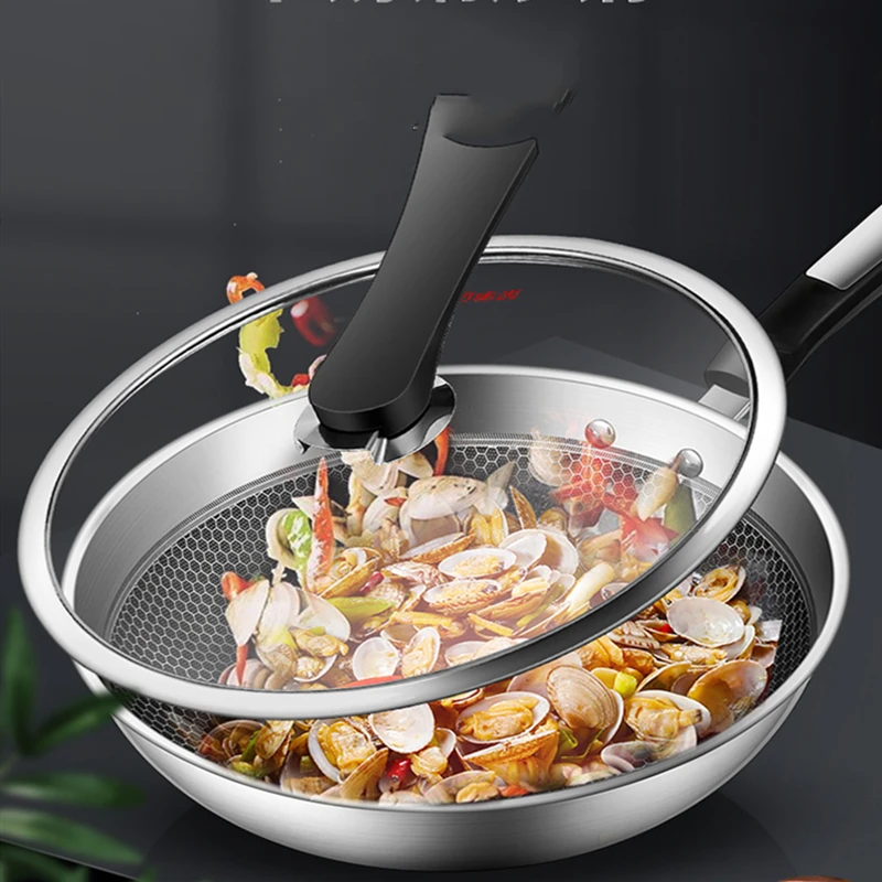 Вок антипригарная сковорода из нержавеющей стали без дыма улей плоская Нижняя