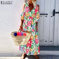 womens off shoulder sundress zanzea 2021 elegant floral maxi dress printed maxi vestidos female casual beach robe femme