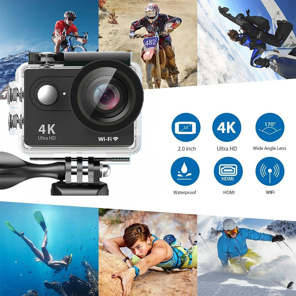 Продажа Экшн-камера 4K Ultra HD, 30 кадров в секунду, Wi-Fi, 2,0 дюйма, 170 градусов