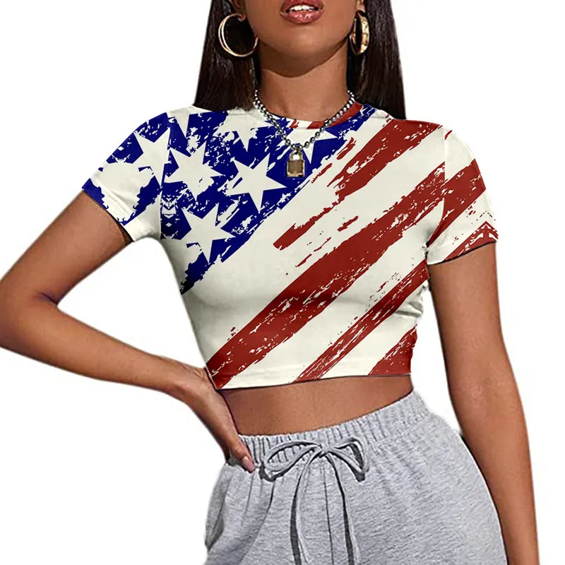 Женская футболка с принтом в виде американской звезды 4 июля летняя полоску
