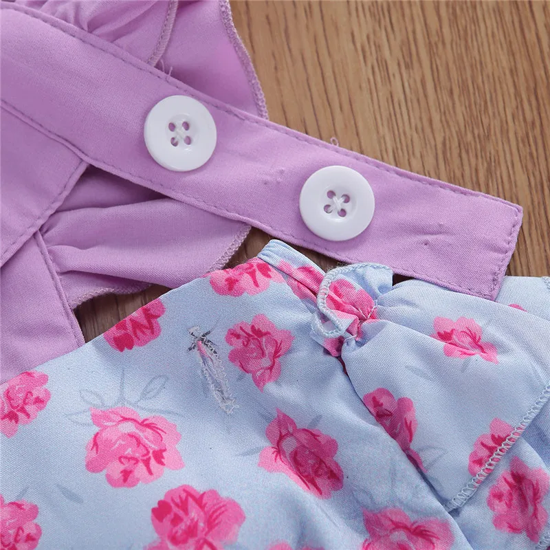 

2 Kinds Of Infant Baby Girl Cotton Romper Headband 2Pcs 0-24M Purple Rose Floral Print Ruffle/Straps Layered Tutu Jumpsuit 2020