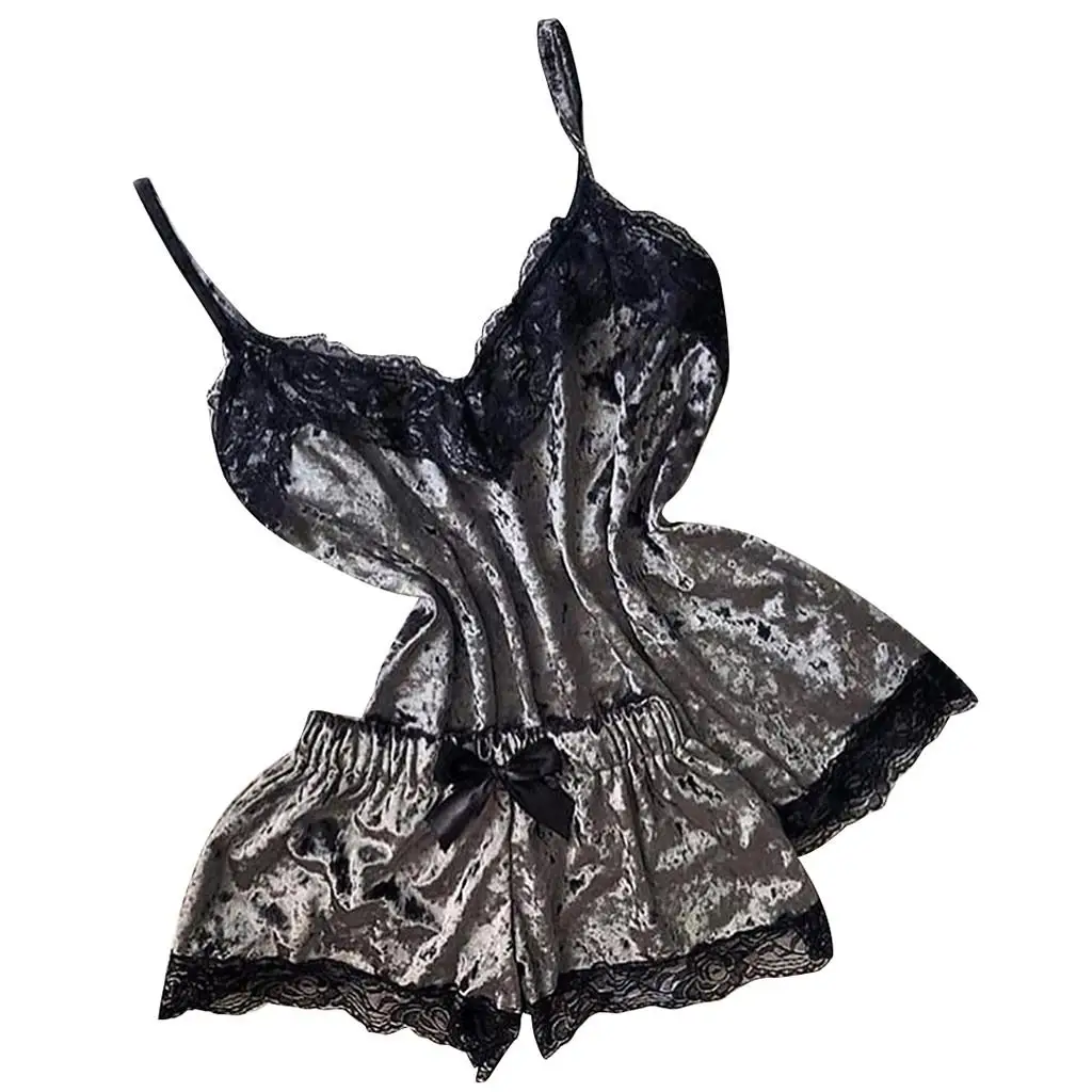

ZITY New Women Sexy Lingerie Camisole Bow Shorts V -Neck Tops Velvet Honeymoon High Quality Pajamas Sleepwear