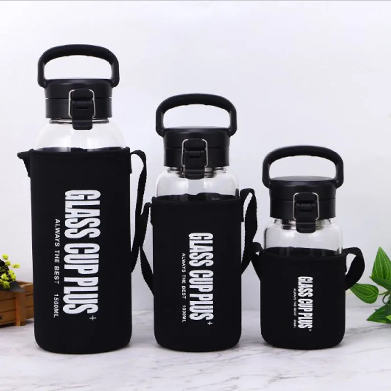 1500 мл большая стеклянная бутылка для воды портативная открытая Спортивная