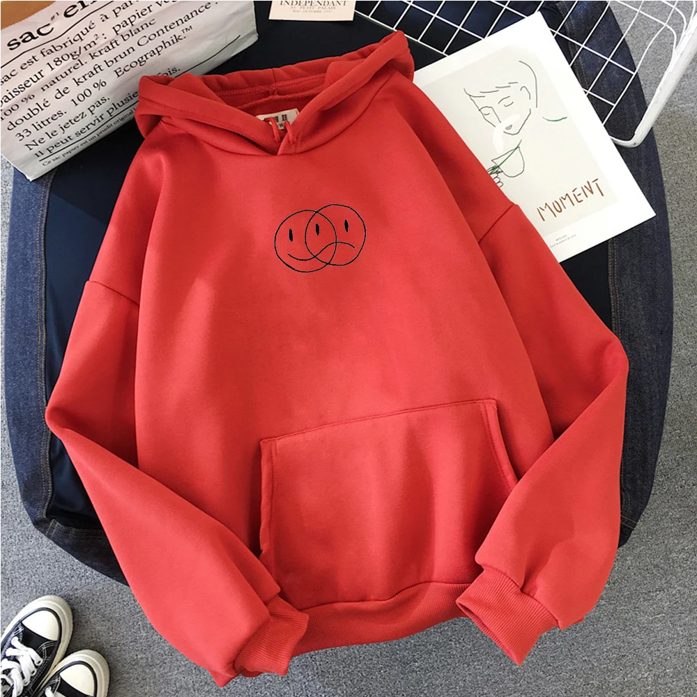 

Smile Sad Face oversized Sweatshirt Women Korean Streetwear for women clothes Hip Hop Line Print Sport swear Tops Hoodies
