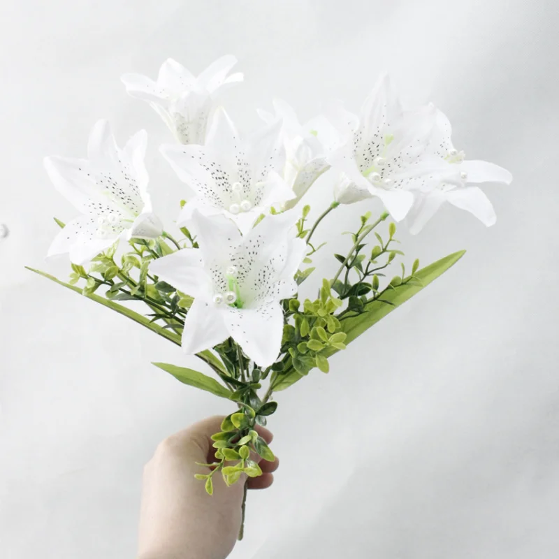 7 head Pearl Lily Artificial Silk Flower Bouquet Wedding Bridal Holding Flowers Christmas Home Party Decoration Fake | Дом и сад