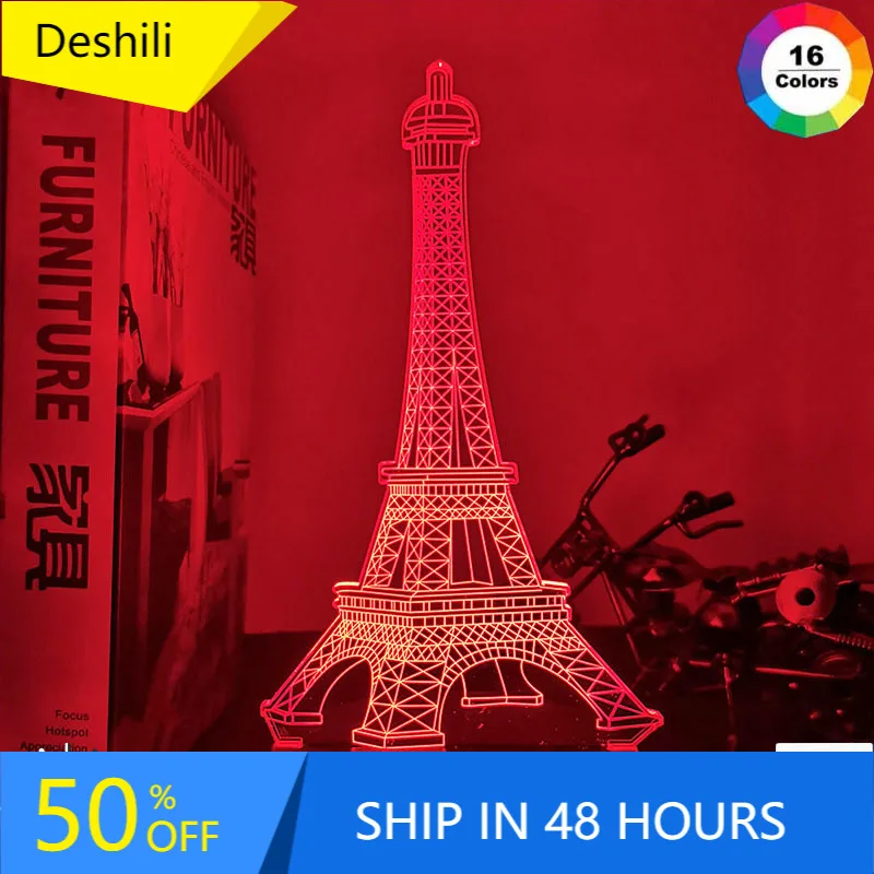 

Paris Eiffel Tower 3d Illusion Led Baby Night Light Color Changing Bedroom Decor Lights Unique Birthday Gift Table Usb Lamp