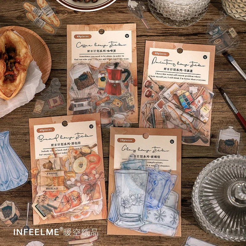 40 наклеек в винтажном стиле для оформления журнала скрапбукинга