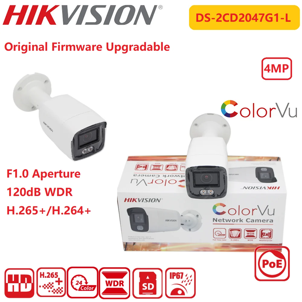 

IP-камера Hikvision, 4 МП, стандартная, сетевая, полноразмерная, POE, H.265 + IP67, CTV, цветная, Vu Cam
