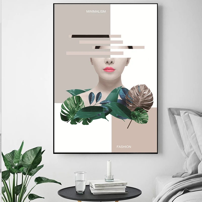 Модная красивая женщина портрет и картины на холсте с цветами настенные плакат