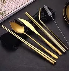 gold set Набор столовых приборов из нержавеющей стали, цветная столовая посуда в западном стиле, переносные наборы столовых приборов для путешествий, вилки, ножи, столовая посуда, наборы - Цвет: gold set