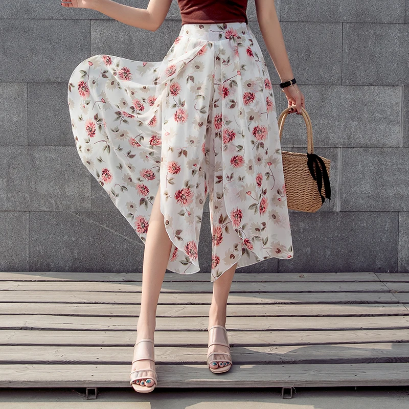 Женская шифоновая юбка с широкими штанинами весна-лето 2019 женские свободные