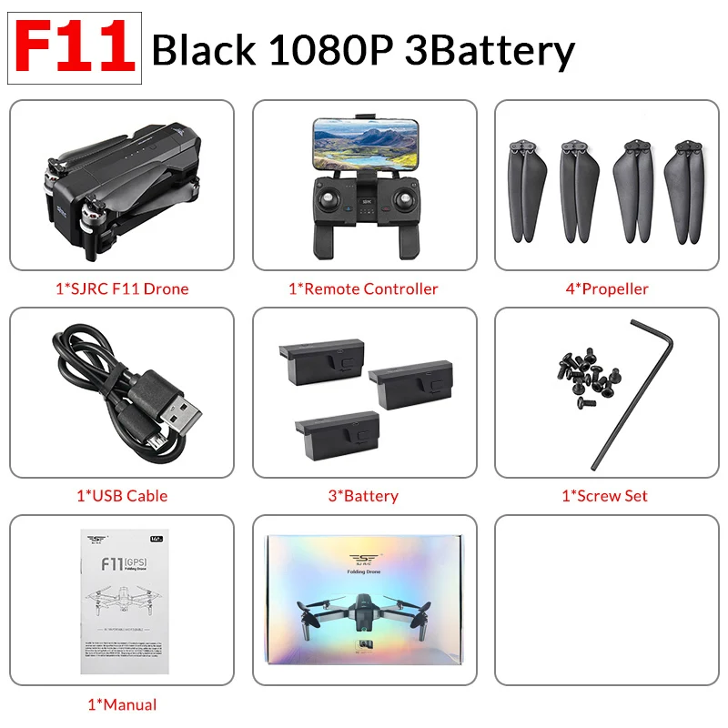 F11 1080P 5G 3B SJRC F11/F11 PRO gps 5G Wifi FPV с 2K широкоугольной камерой 28 минут время полета бесщеточный складной Радиоуправляемый Дрон Квадрокоптер RTF Дрон - Цвет: F11 1080P 5G 3B