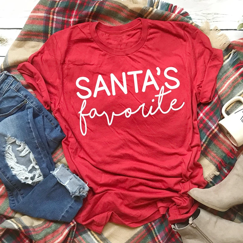 Любимая футболка Санта Клауса забавная Женская рождественская Праздничная