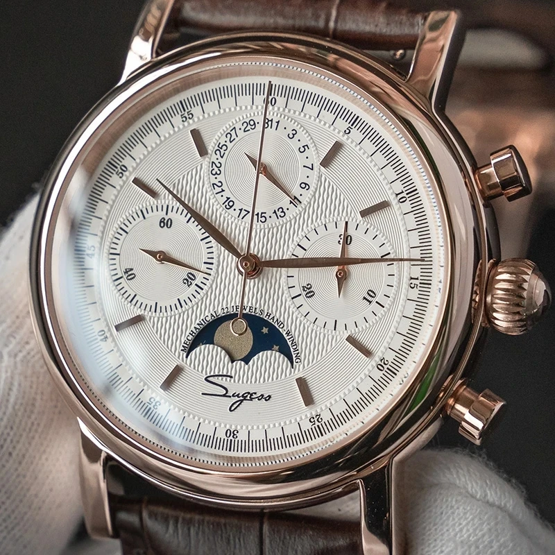 

Seakoss Luxury Chronograph 40mm Mechanical Men's Watch Sapphire Moon Phase Calendar Men Watch Seagull ST1908 Sports Watch Casual