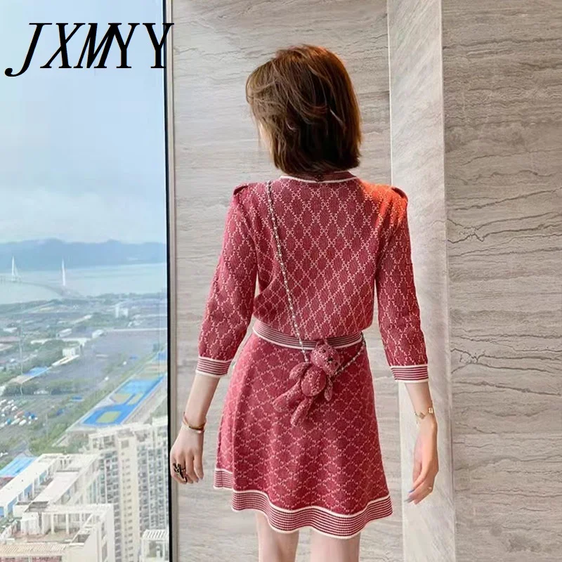 Женский трикотажный костюм JXMYY шерстяной топ + юбка контрастного цвета с