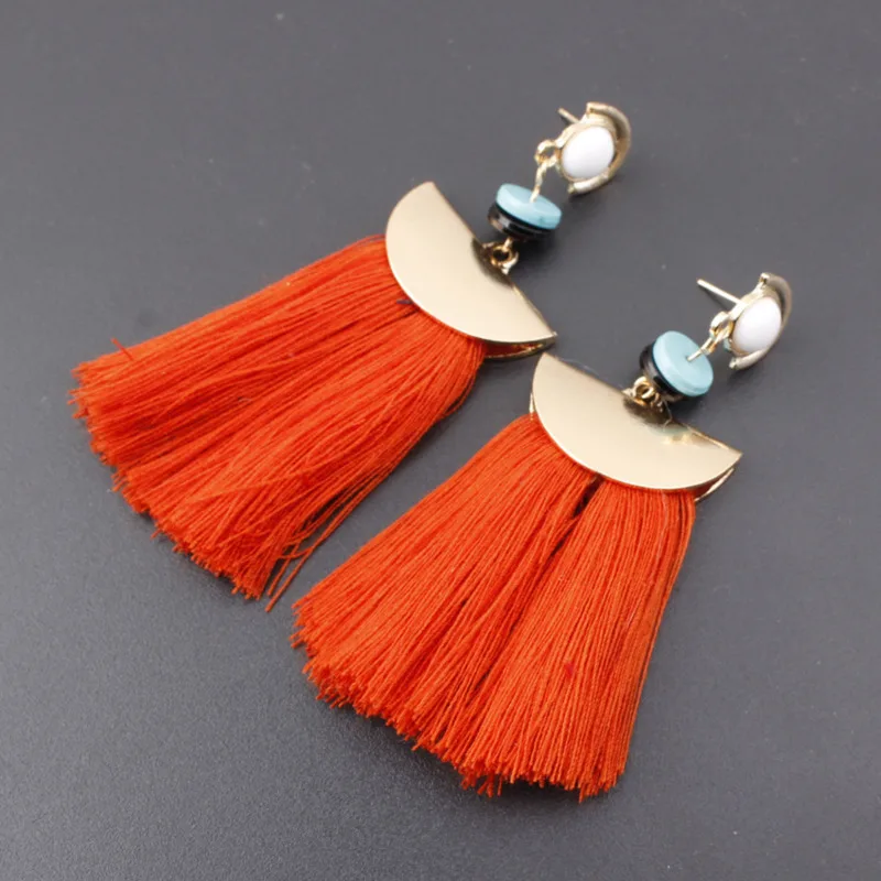

Fashion Bohemian Style Big Tassel Dangle Earrings Women's Statement Wedding Red Tassel Women Earrings Fashion Long Earrings