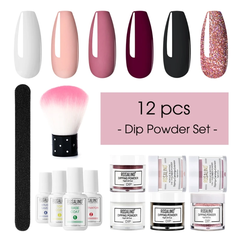 

Nail Dipping Powder Brush Top Base Coat Set Dip French Glitter Shinning Nails Glitter Manicure Kit