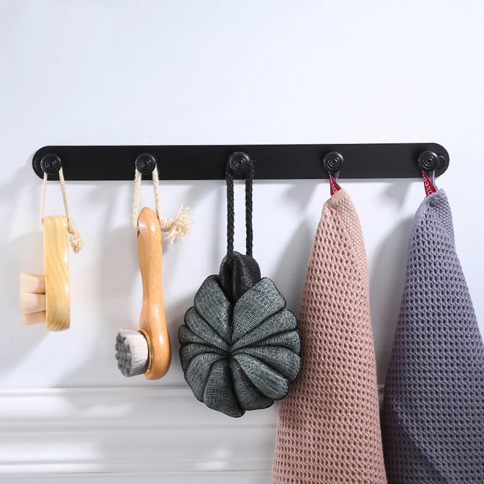 

Black Coat Racks Wall Mounted Hook Organizer Hanger Duty Alumimum for Hanging Towel Clothes Robes Purse Pots Utensil Holder Rail