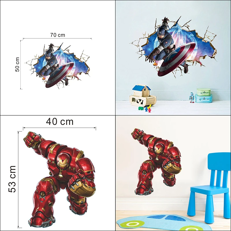 3D яркие Мультяшные Мстители, наклейки на стену, художественные наклейки для детской комнаты, украшение для дома, Капитан Америка, детский мультяшный плакат