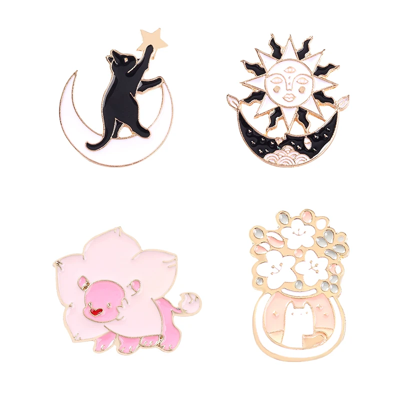 Эмалированные булавки в виде солнца Луны сада кошки на заказ искусственные
