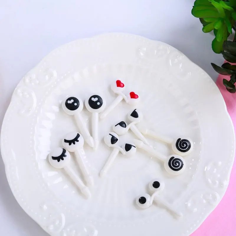 

10 шт./компл. мини-шпажки, милые Мультяшные глаза, кавайные ланч-боксы, коробка для еды, вилка для фруктов