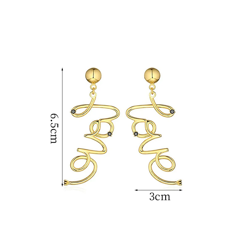 

Gold Silver Color Love Letter Earrings For Women Bohemian Black Rhinstone Metallic Statement Earring Jewelry