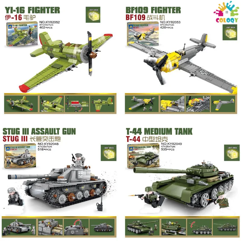 

WW2 Military Tank Fighter Building Blocks Soldiers Figures Bricks Lighting Mouble Educational Toys For Boys Christmas Gifts