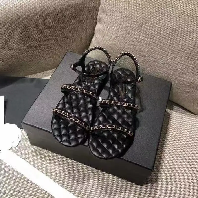 

Ollymurs Chain Decor Women's Sandals Genuine Leather Classic Design Flats Summer Slides AnkleStrap Luxury Brand Chic Shoes