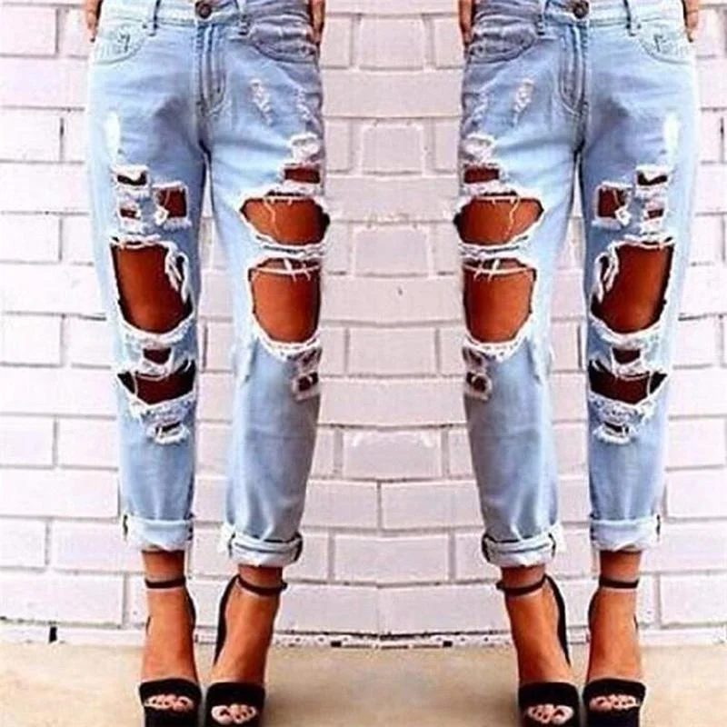 

Women Ripped Denim Trousers Sexy High Waist Stretch Jeans Pencil Pants