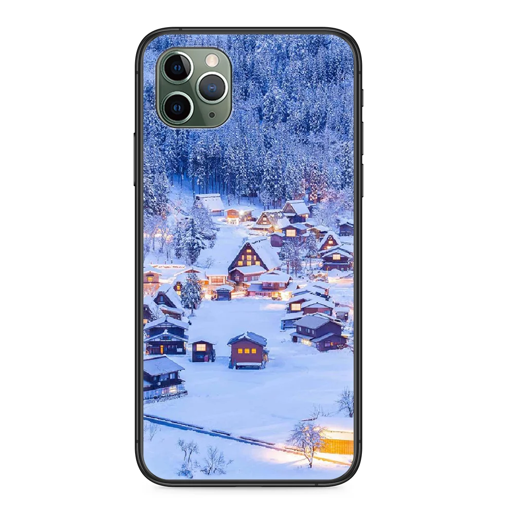 

Tree Forest Mountain Peak Mist Phone Case Cover For Iphone 12 11 8 7 XR PLUS X XS PRO SE 2020 MAX Black Bumper Pretty