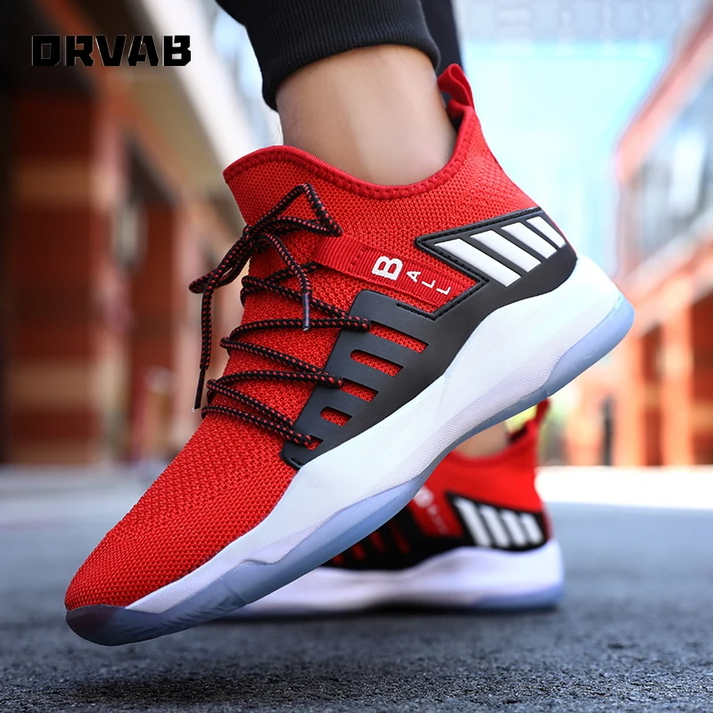 

Дышащие мужские кроссовки высокого качества, вязаная обувь, мужская повседневная обувь, удобный нескользящий баскетбольный светильник, Мо...