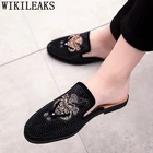 Мужские замшевые туфли без задника, со стразами, модная повседневная обувь, 2019