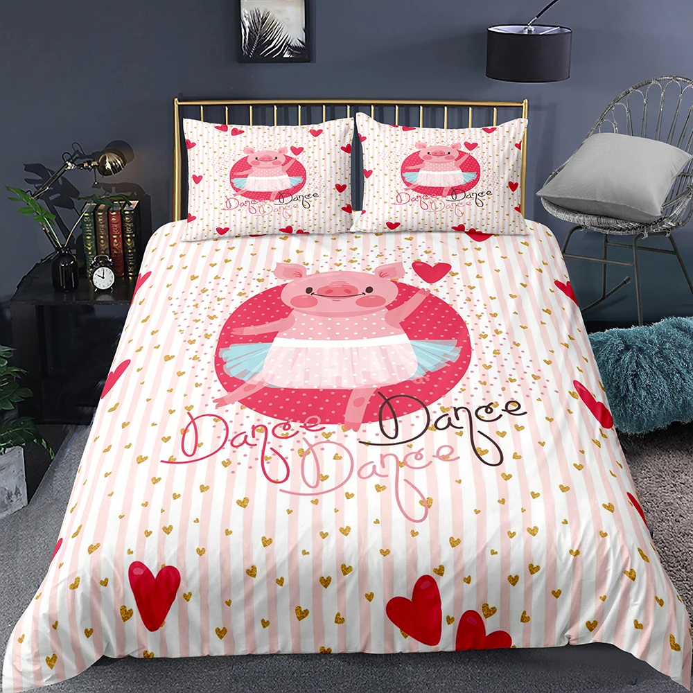 Милый розовый поросенок мультфильм принцесса постельные принадлежности Танец