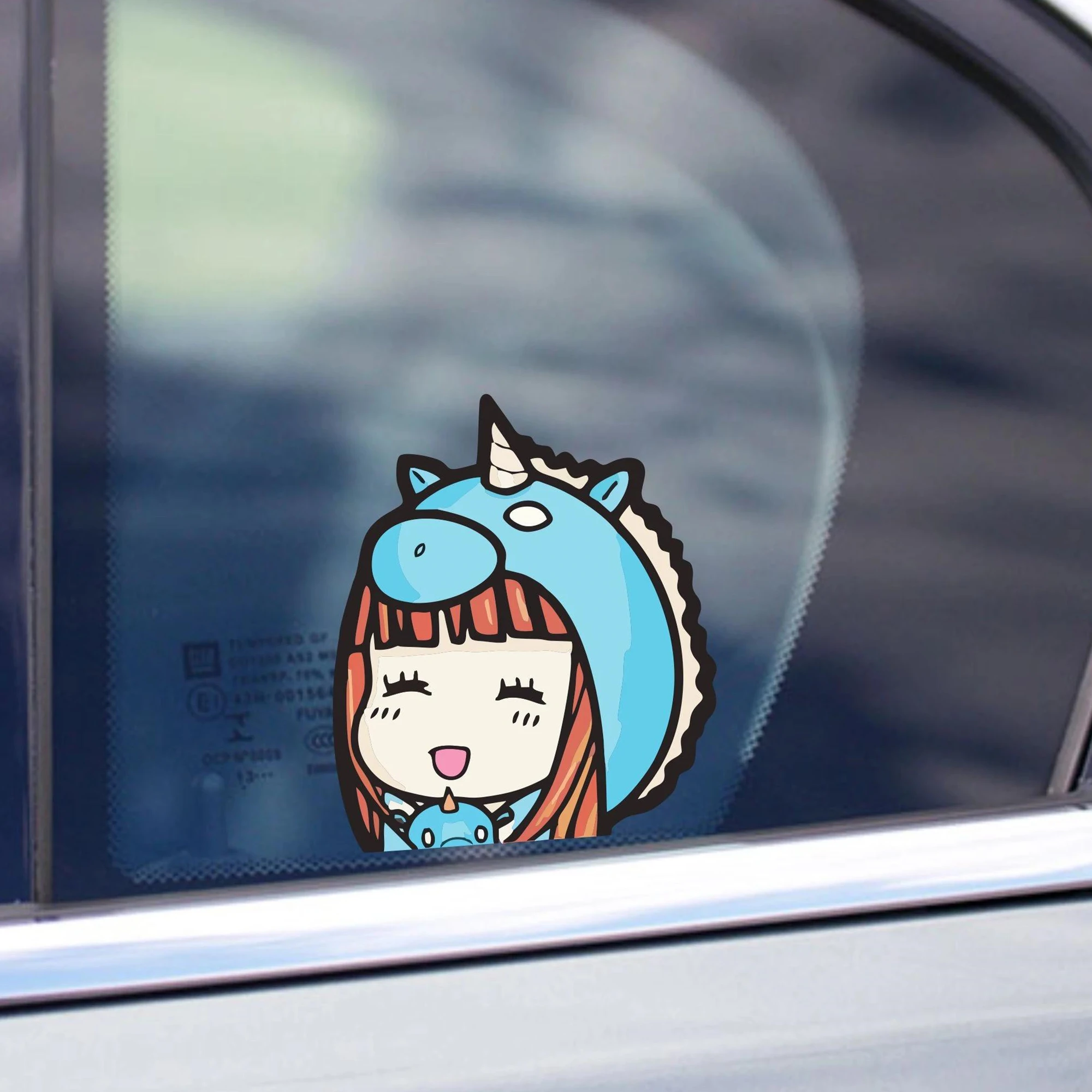 

Three Ratels FC247 cool funny 3D KAWAII UNICORN GIRL peeking Anime JDM Stickers for DIY Sticker on Suitcase Luggage