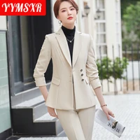 large size office suit high end womens 2022 new autumn and winter slim single breasted ladies blazer slim high waist trousers