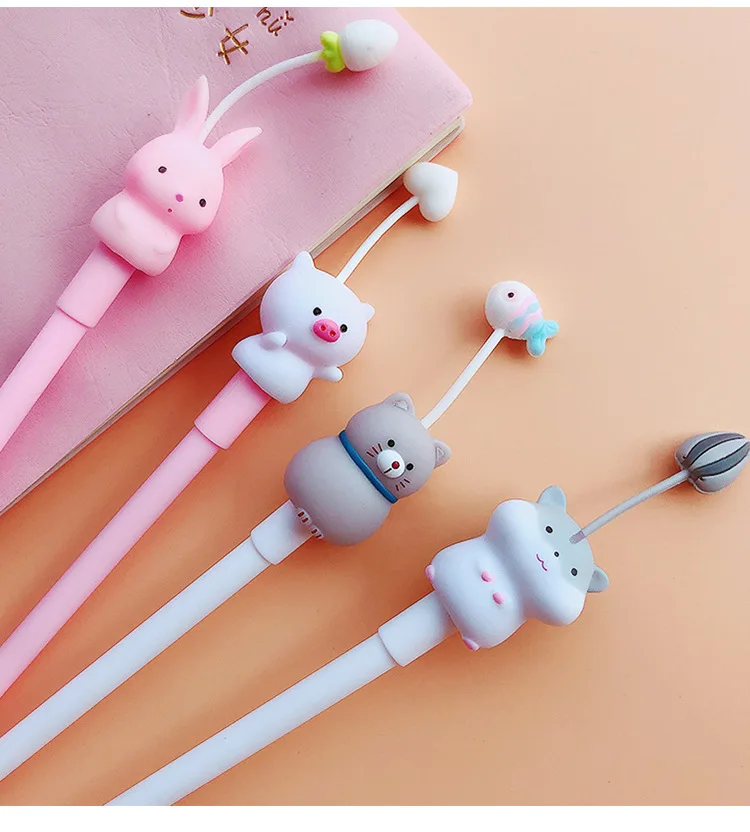 4 штуки в партии Kawaii мягкие животные Кошка Кролик Хомяк гелевая ручка подпись ручка Эсколар. школьные канцелярские товары поощрительный подарок