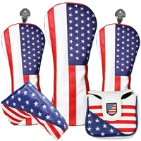 usa flag golf driver head covers pu leather fairway woods hybrid headcovers for man women