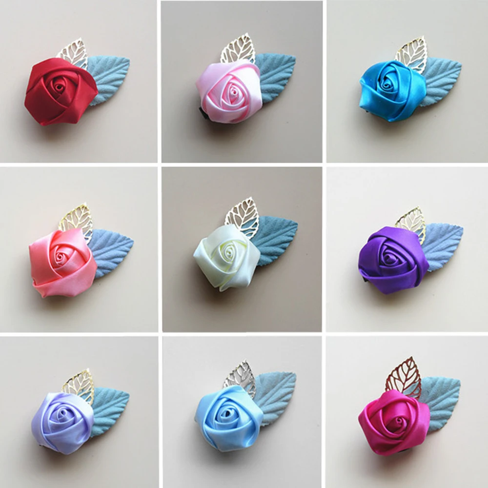 10 Цвета атласная мини лента роза цветок аксессуары для волос ручной работы