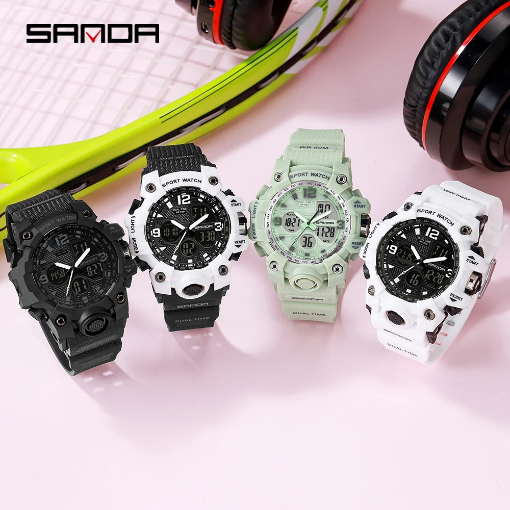 SANDA Fashion Sports Women's Watches Multifunction Waterproof Watch Digital Wristwatch Casual Clock Relogio Feminino