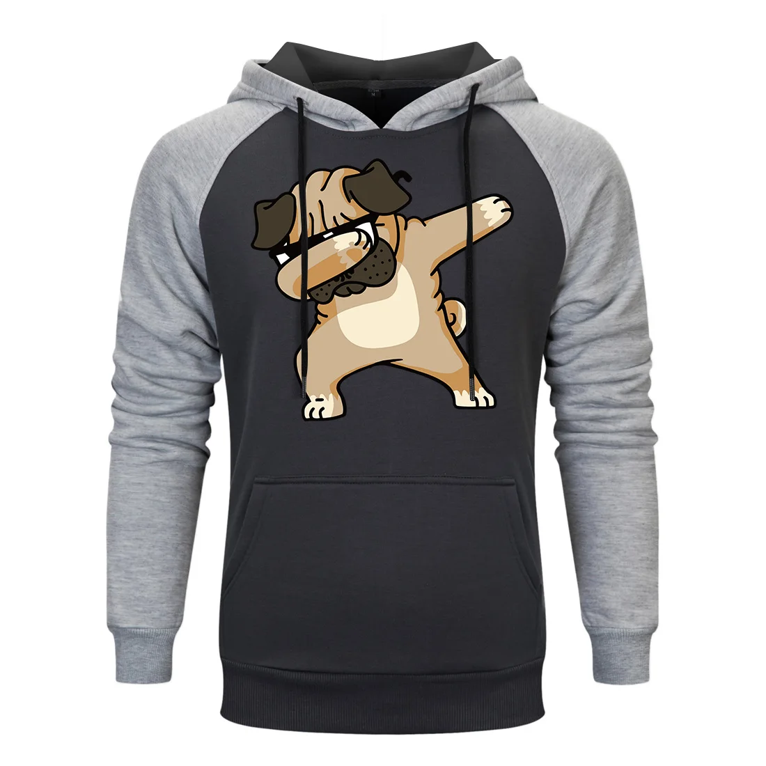 

Men Hip Hop Raglan Sleeve Sweatshirt Funny Dabbing Pug Cartoon Hoodies 2020 spring autumn Brand Hooded Male Punk Hipster Hoody