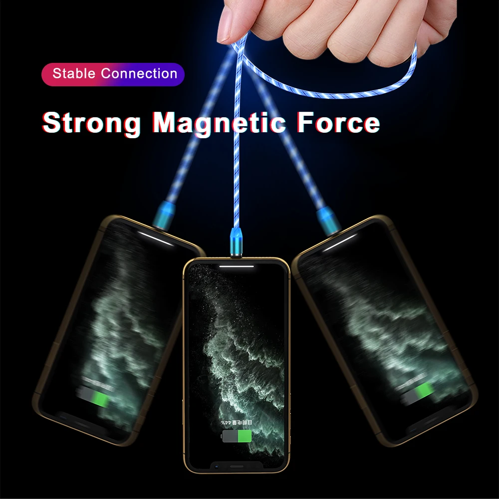 KEYSION Flowing Light LED Type C Magnetic Cable for Redmi Note 7 8 Pro K20 USB-C Charging Magnet Charger Cables for Xiaomi Mi 9T