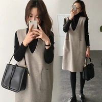 2020 autumn and winter new korean fashion maternity dress mid length loose two piece woolen clothing for pregnant women